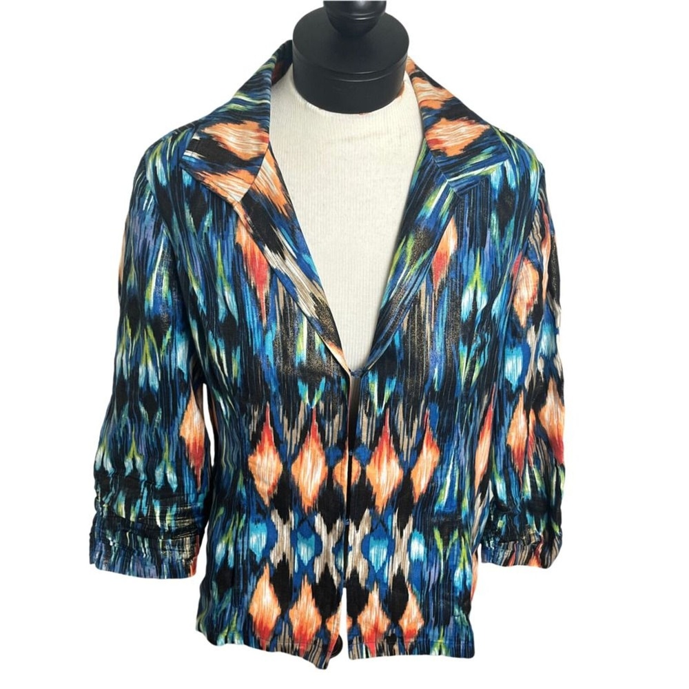 Chicos Abstract Colorful Blazer Jacket‎ Pianna Majestic Ikat Pattern Size 1